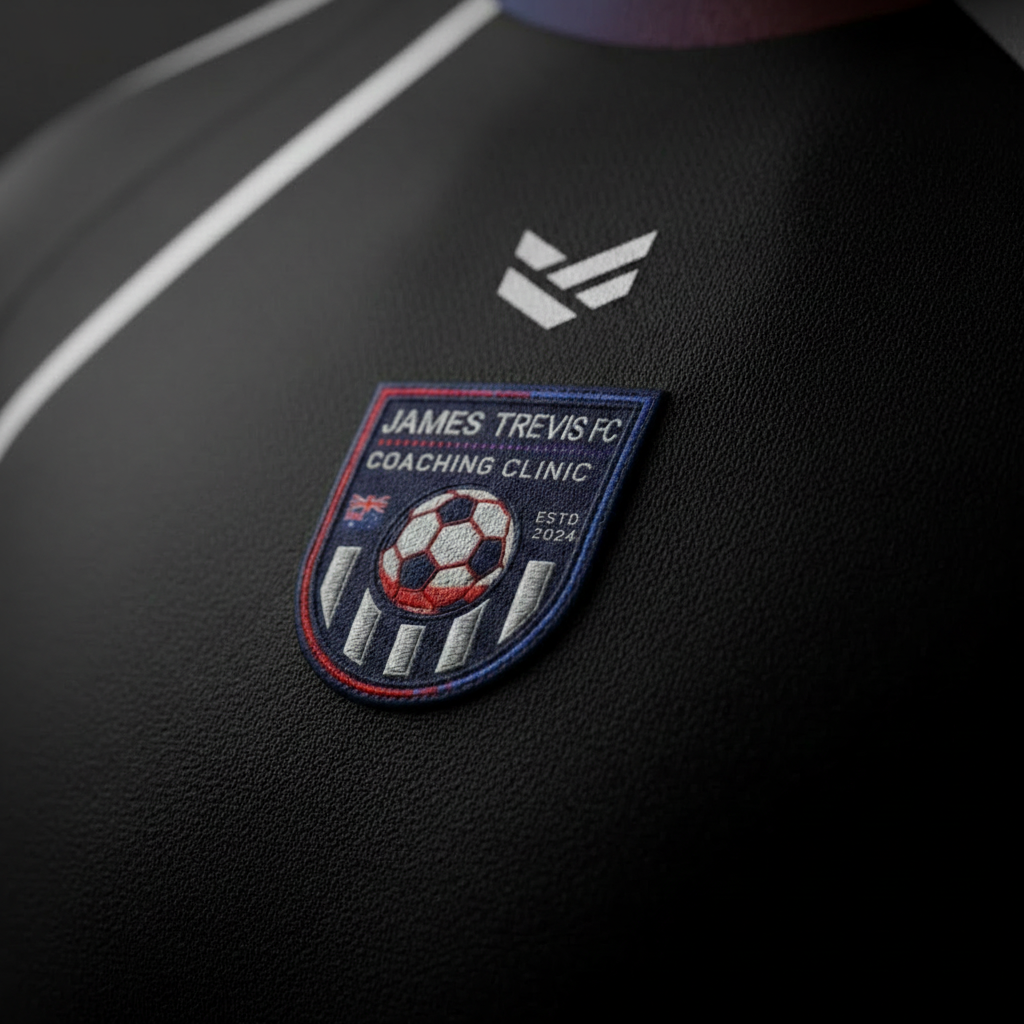 James Trevis Coaching Clinic Badge on Kit